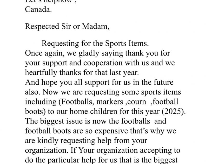 Sports Equipment for the Bishop Daniel Boys Home - Daniel Boys Home